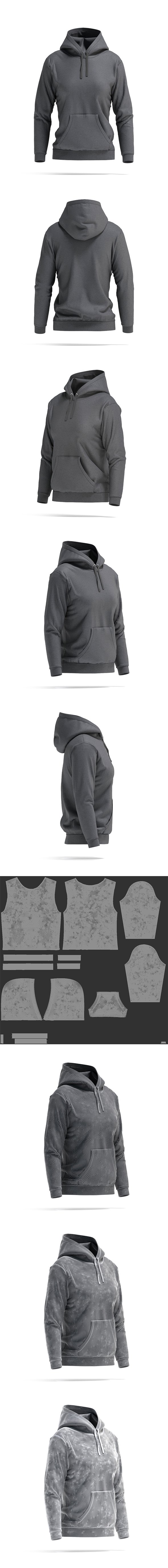 Black Women's Hoodie - Sport Female Sweatshirt With Hood - 3DOcean Item for Sale