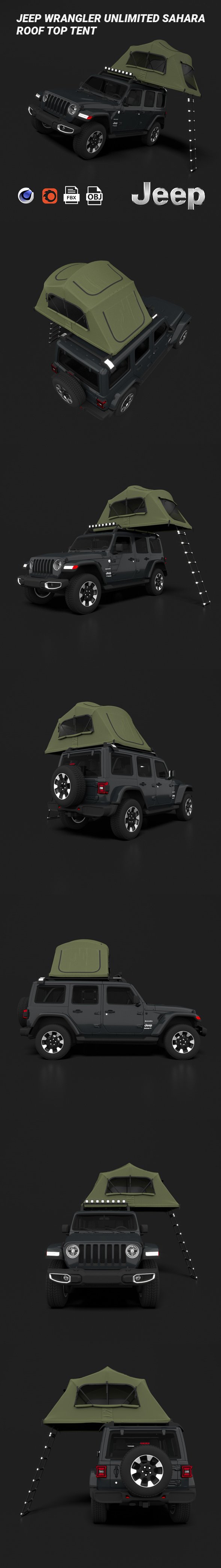 Jeep Wrangler Unlimited Sahara Roof Top Tent - 3DOcean Item for Sale