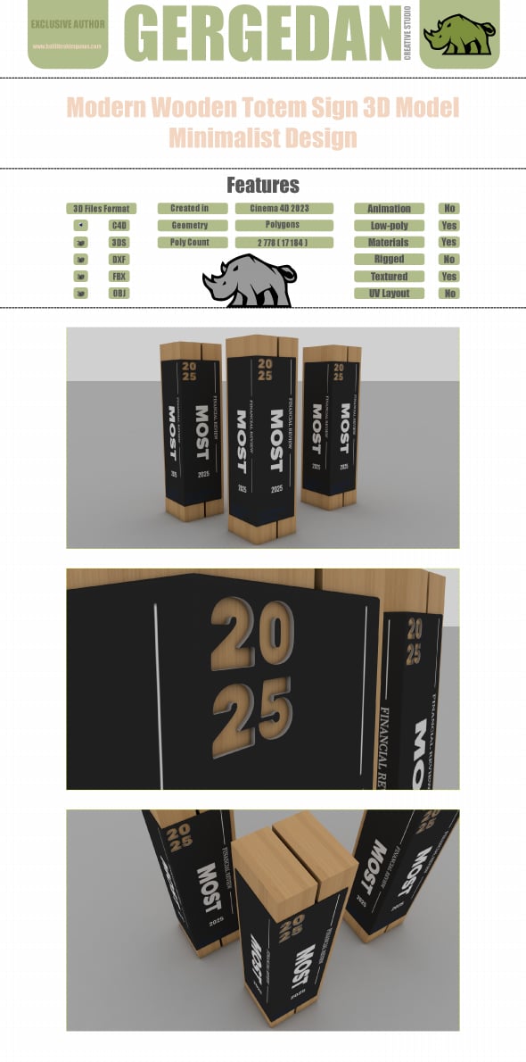 Modern Wooden Totem Sign 3D Model – Minimalist Design - 3DOcean Item for Sale