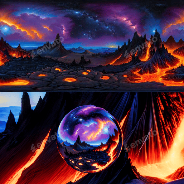 8K HDR Volcanic Terrain Under Cosmic Sky Background - 3DOcean Item for Sale