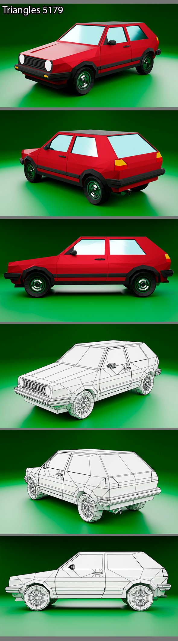 Volkswagen Golf 2 Low Poly - 3DOcean Item for Sale
