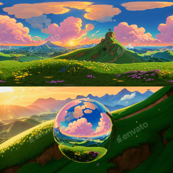 8K HDR Serene Rolling Hills with Wildflowers Background - 3DOcean Item for Sale