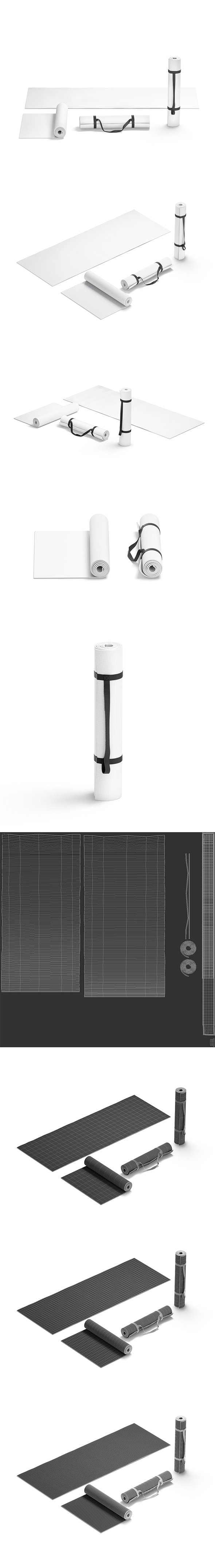 White Unfolded & Rolled 4 Types Yoga Mat - Training Tourism Sport Roll And Flat Lay Matt Set - 3DOcean Item for Sale