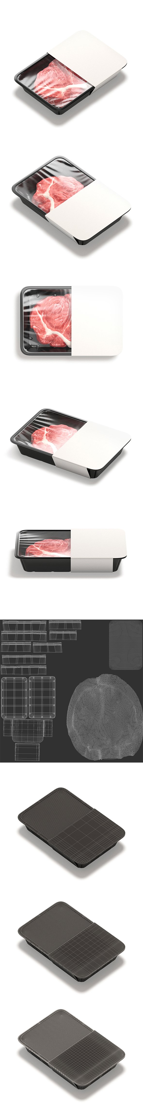 White Plastic Beef Pack With Label - Fresh Pork Fillet Disposable Container - 3DOcean Item for Sale