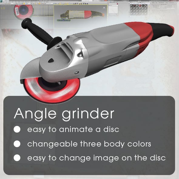 Angle Grinder 3D Model – Customizable & Animatable – 3ds Max + OBJ - 3DOcean Item for Sale
