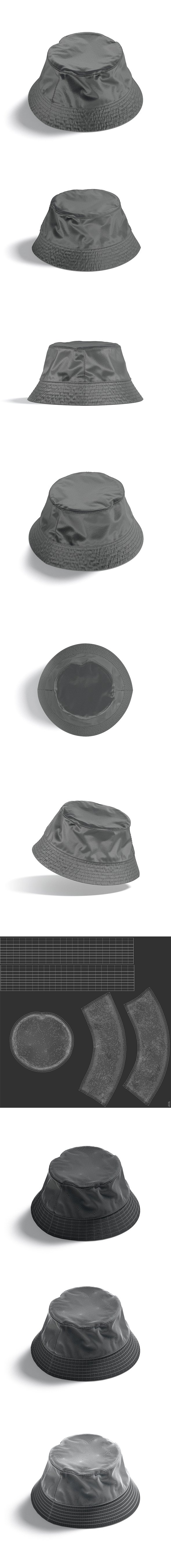 Black Nylon Bucket Hat - Polyester Headwear Sunhat - 3DOcean Item for Sale