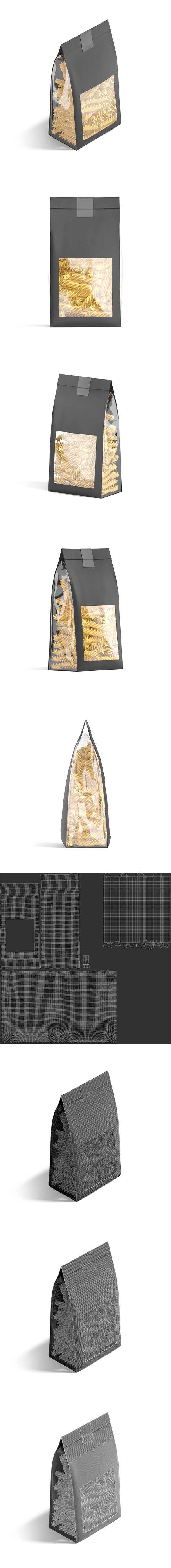 Black Paper Fusilli Pasta Package - Transparent Spiral Noodles Packet - 3DOcean Item for Sale