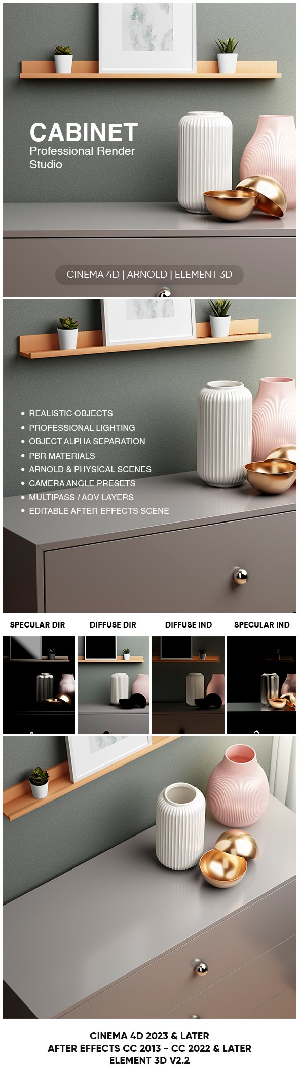 Decorated Cabinet Scene Object Render Setup - 3DOcean Item for Sale