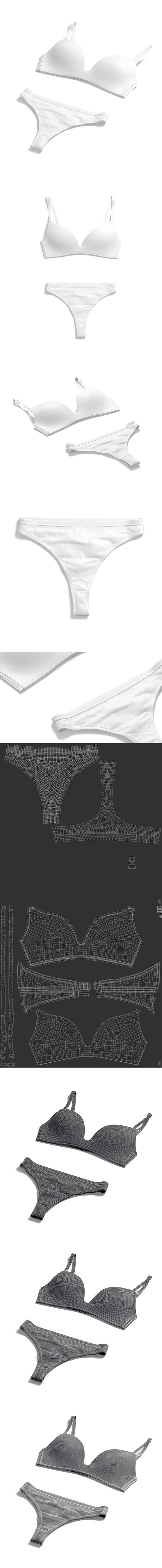 Women's Lingerie White Set - Underwear Bra With Tankini String Panties - 3DOcean Item for Sale