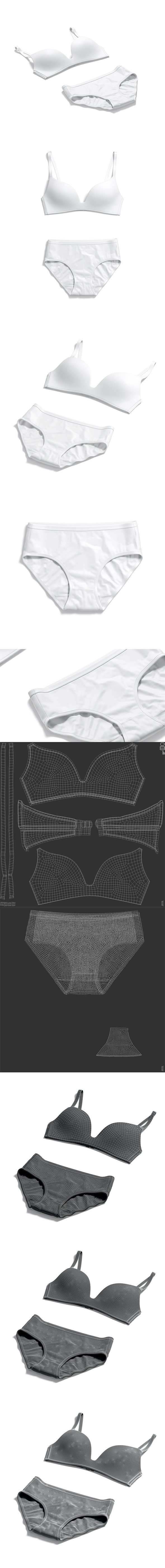 Women's Lingerie White Set With Briefs - Underwear Wireless Bra With Slip Panties - 3DOcean Item for Sale