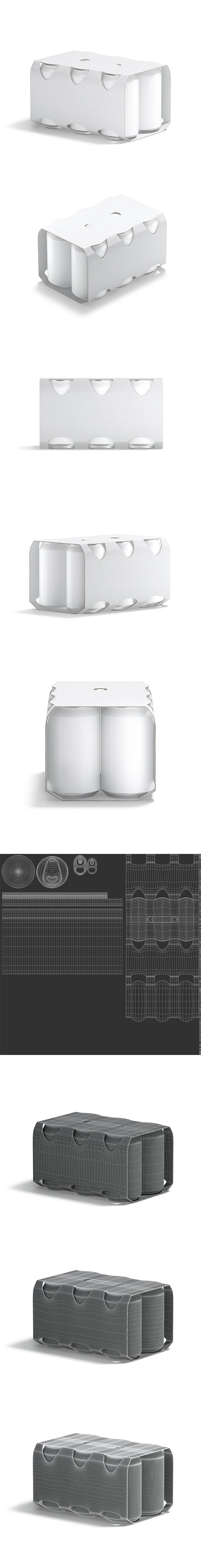 White Six 330ml Can Cardboard Pack - Carton Packaging With 6 PCS Beer Or Soda Drink - 3DOcean Item for Sale