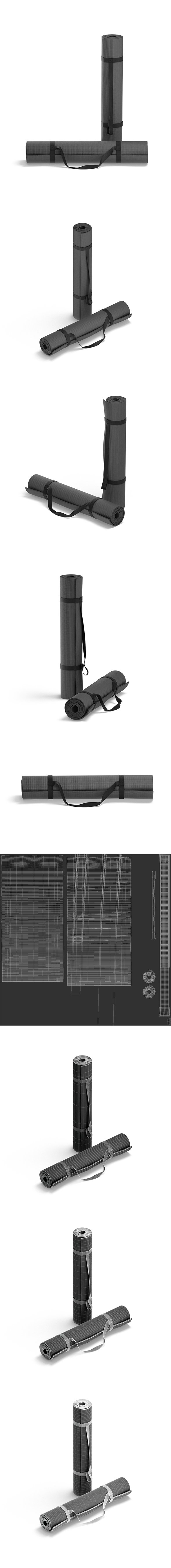 Black Rolled 2 Yoga Mat - Sport Stand Carpet Set with Handle Strap - 3DOcean Item for Sale