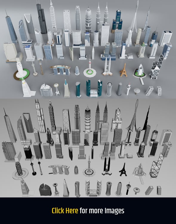 60 World Famous Skyscrapers Buildings - Realistic High Detailed - 3DOcean Item for Sale