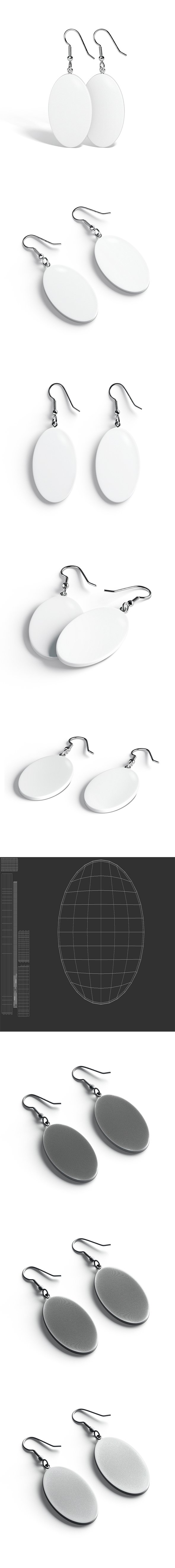 White Oval Earring Pair - Ellipse Eardrop Bijou - 3DOcean Item for Sale