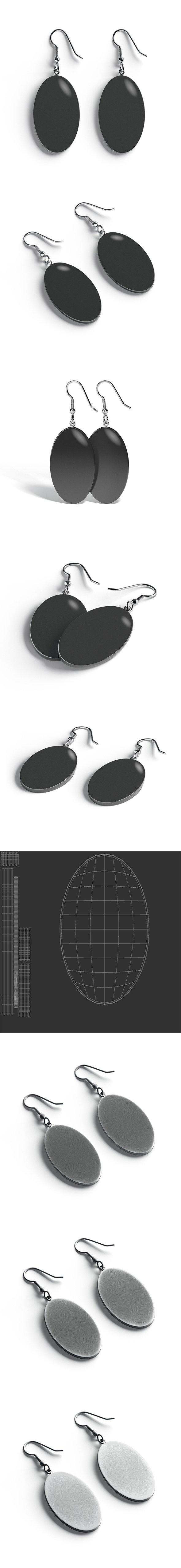 Black Ellipse Earrings - Oval Plastic Ear Jewel - 3DOcean Item for Sale