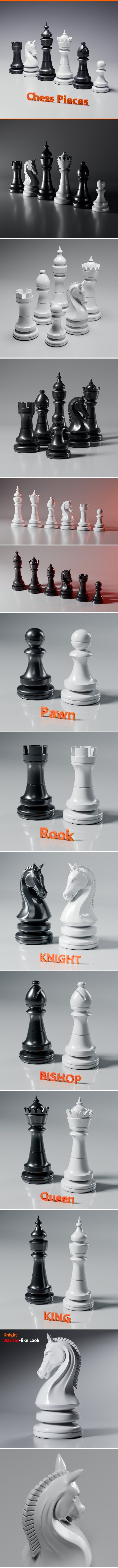 New Chess Pieces 3d Print Model - 3DOcean Item for Sale