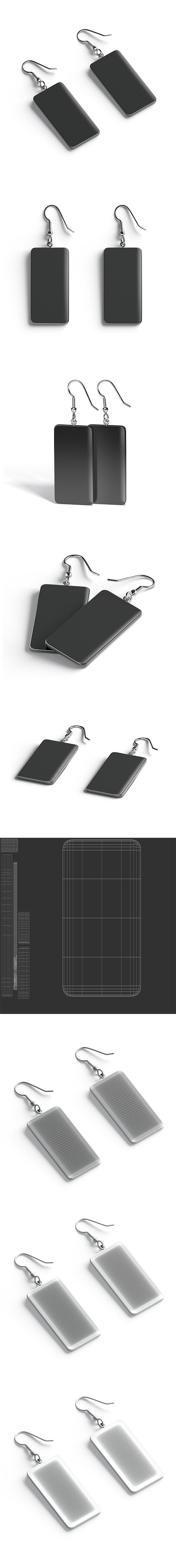 Black Rectangle Earrings - Pair of Plastic Earring Jewelery - 3DOcean Item for Sale