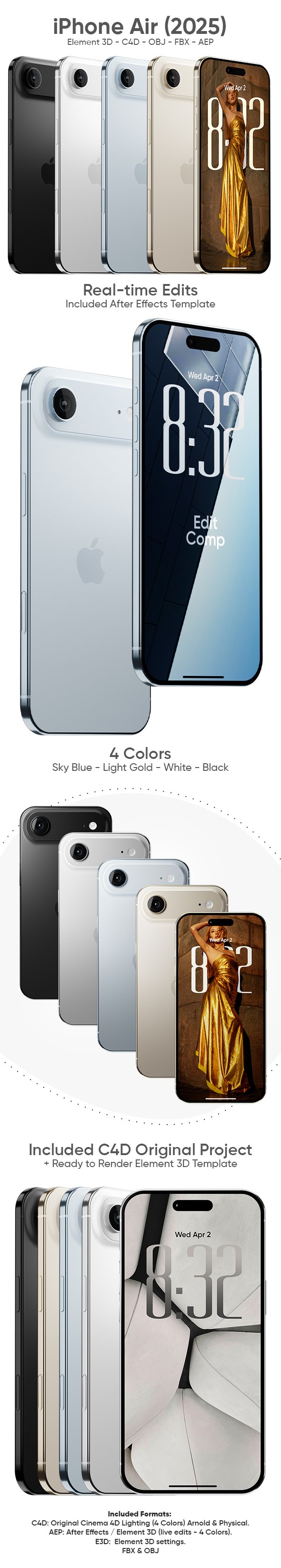 iPhone Air 3D Model for Element 3D & Cinema 4D - 3DOcean Item for Sale