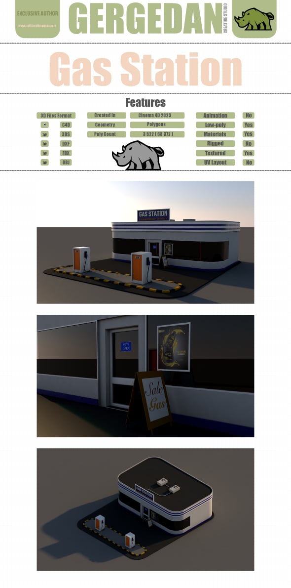 Low Poly Gas Station - Stylized Petrol Station Asset - 3DOcean Item for Sale