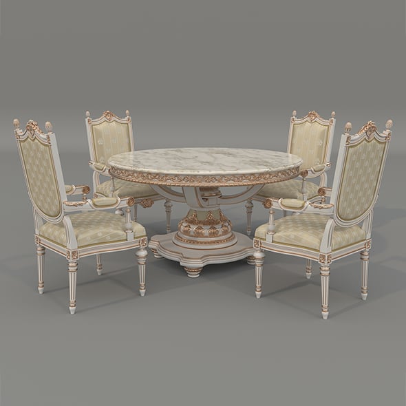 Classic European style Dining Table and Chairs 64 - 3DOcean Item for Sale