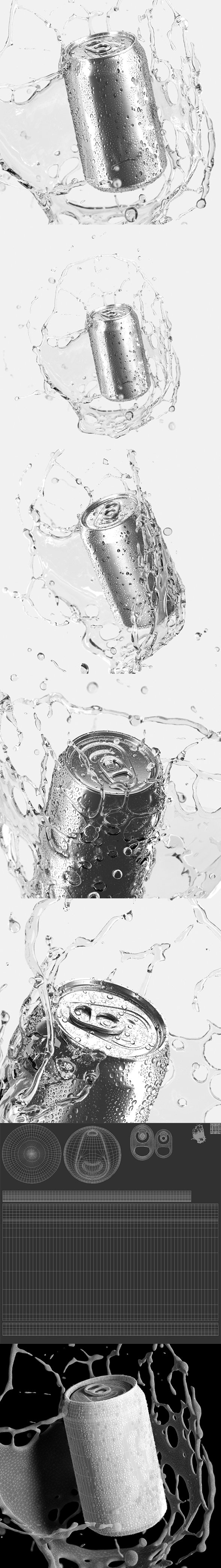 Silver Aluminum Can With Splash - 330ml Soda Falling in Water Drops - 3DOcean Item for Sale