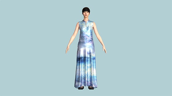 Girls Blue Dress | Marvelous / Clo3d / obj / fbx - 3DOcean Item for Sale