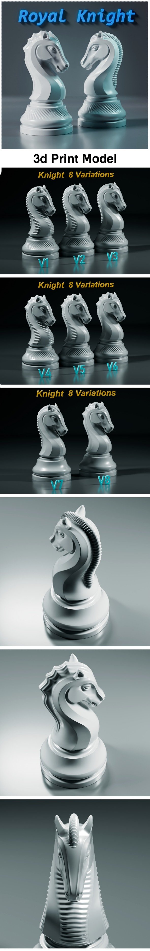 Royal Chess Knight Set 3D Print Model - 3DOcean Item for Sale