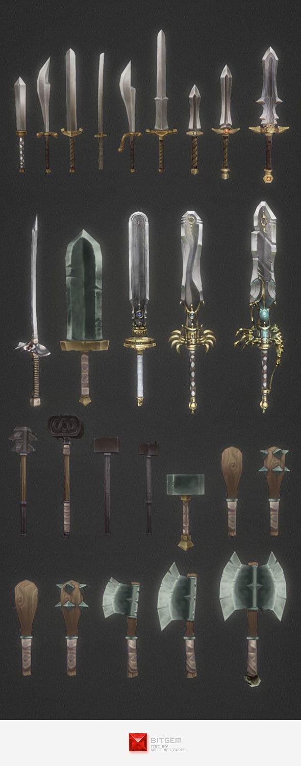 Low Poly Modular Melee Weapon Set - 3DOcean Item for Sale