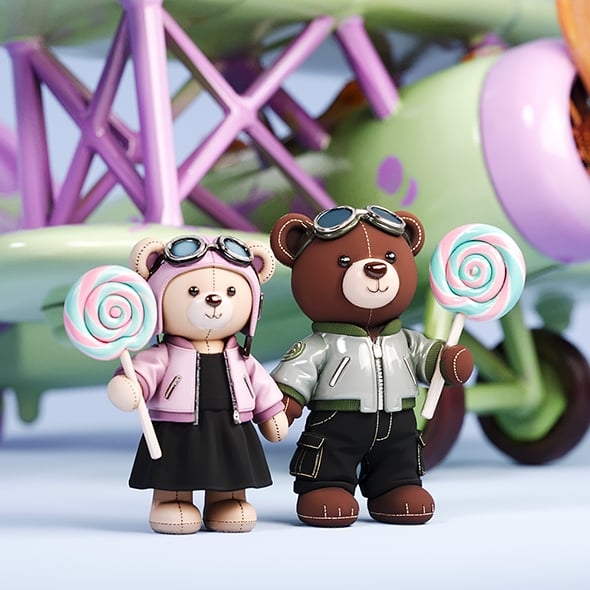 Pilot Couple Bear Doll - 3DOcean Item for Sale