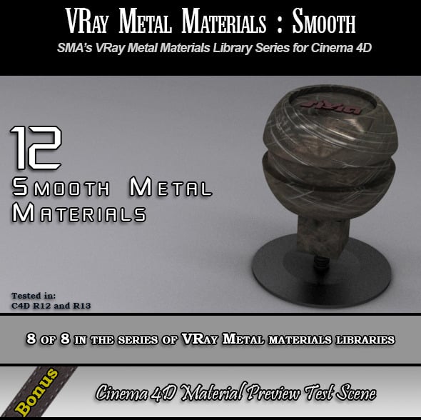 12 VRay Smooth Metals Pack for Cinema 4D - 3DOcean Item for Sale