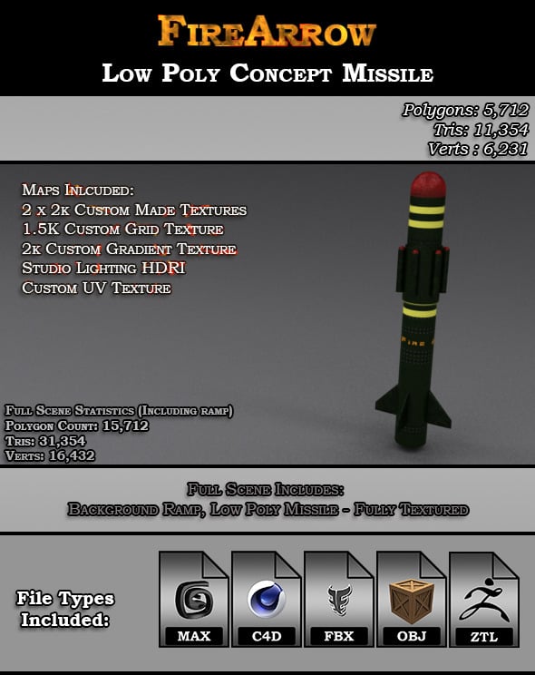 Fire Arrow - Low Poly Concept Missile - 3DOcean Item for Sale