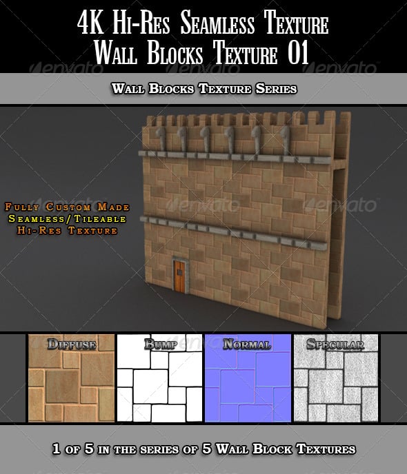 Hi-Res 4k Wall Blocks Texture 01 - 3DOcean Item for Sale