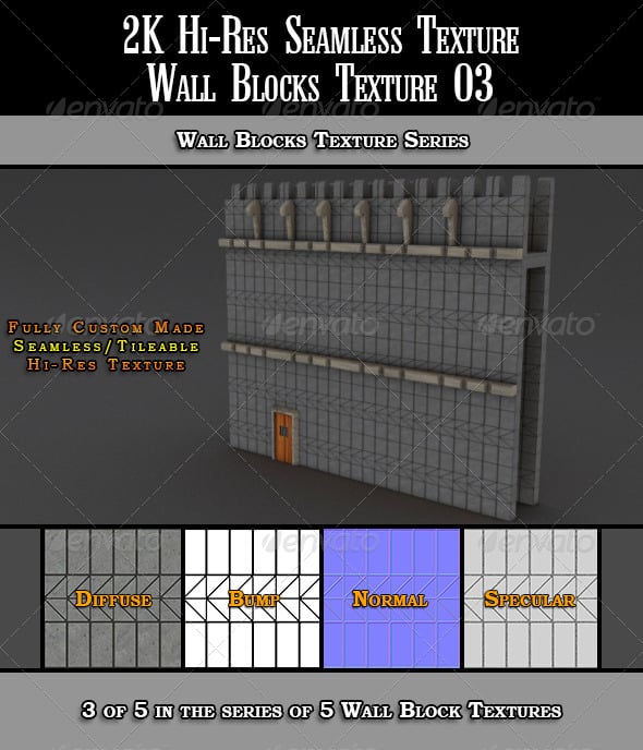 Hi-Res 2k Wall Blocks Texture 03 - 3DOcean Item for Sale