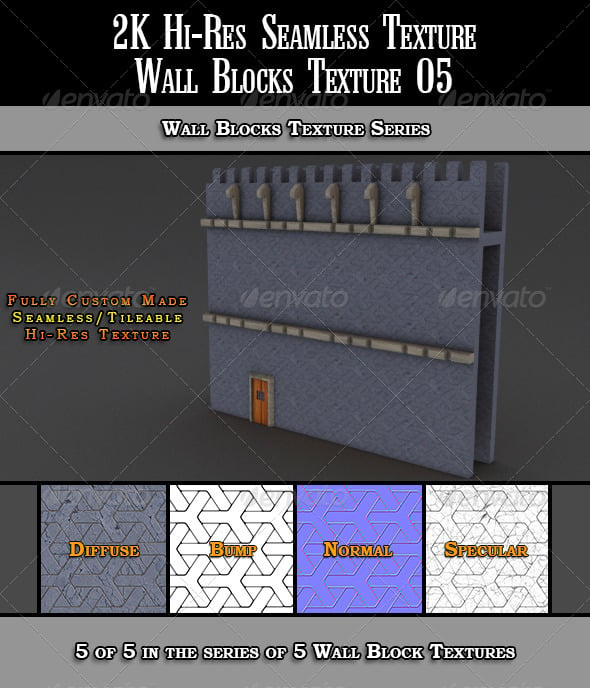 Hi-Res 2k Wall Blocks Texture 05 - 3DOcean Item for Sale