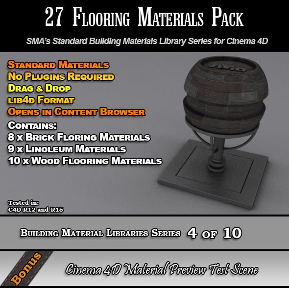 27 Standard Flooring Materials Pack for Cinema 4D - 3DOcean Item for Sale