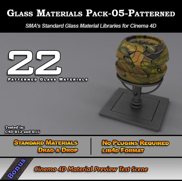 Glass Materials Pack-05-Patterned for Cinema 4D - 3DOcean Item for Sale