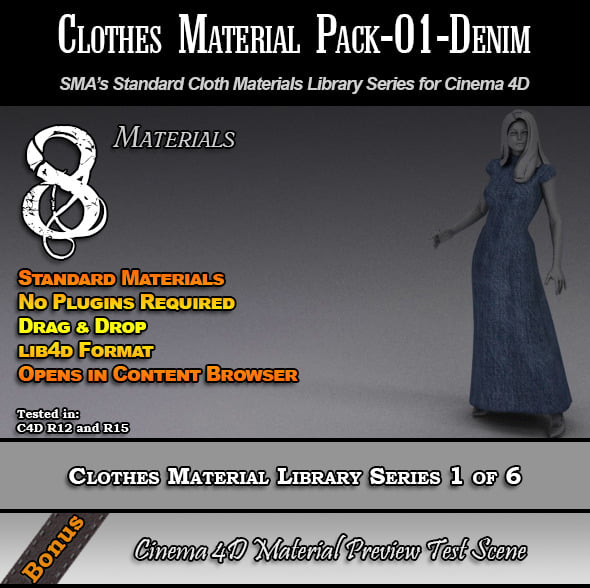 Standard Clothes Material Pack-01-Denim for C4D - 3DOcean Item for Sale