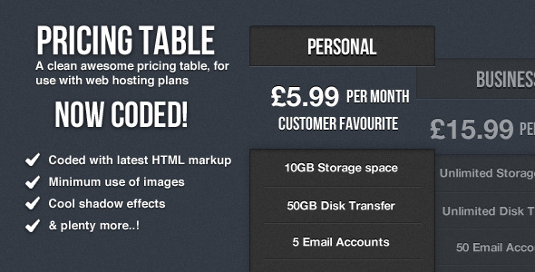 Clean Pricing Table Coded - CodeCanyon Item for Sale