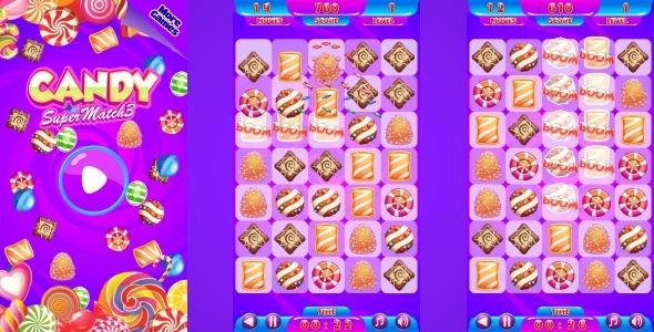 Candy Match3 - HTML5 Mobile Game (Construct 3 | Construct 2 | Capx) - CodeCanyon Item for Sale
