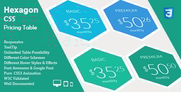 Hexagon CSS Pricing Table - CodeCanyon Item for Sale