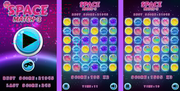 Space Match3 - HTML5 Game + Android + AdMob (Construct 3 | Construct 2 | Capx) - CodeCanyon Item for Sale