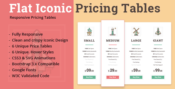 Flat Iconic Pricing Tables - CodeCanyon Item for Sale