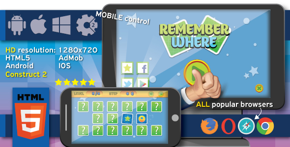 Remember where - HTML5 game + Android. (Construct2, capx) + ADS - CodeCanyon Item for Sale