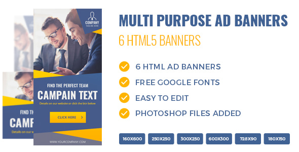 HTML5 Multi Purpose Banners - 6 Sizes - CodeCanyon Item for Sale