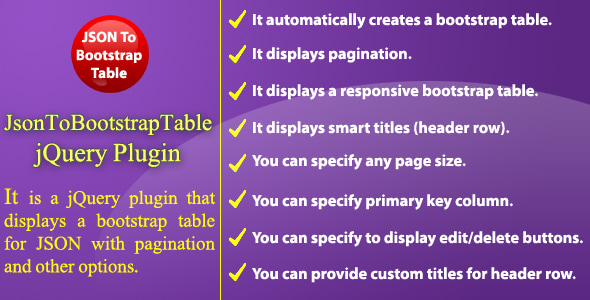 JSON To Bootstrap Table - jQuery Plugin - CodeCanyon Item for Sale