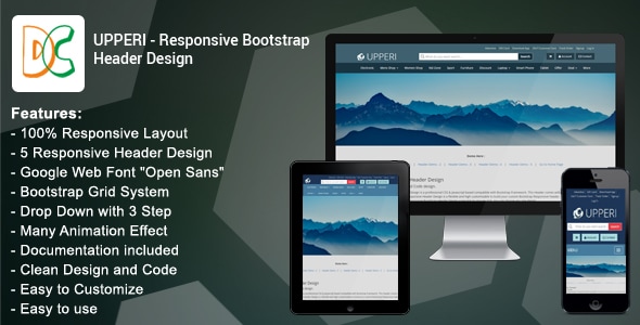 Upperi - Responsive Bootstrap Header Design - CodeCanyon Item for Sale