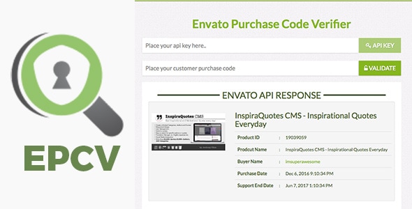 EPCV - Envato Purchase Code Verifier - CodeCanyon Item for Sale