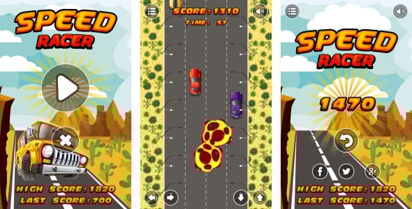 Speed Racer - HTML5 Game + Android + AdMob (Construct 3 | Construct 2 | Capx) - CodeCanyon Item for Sale