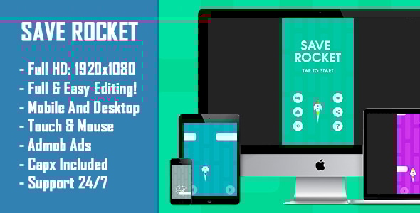 Save Rocket - HTML5 Game + Mobile Version! (Construct-2 CAPX) - CodeCanyon Item for Sale