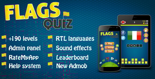 Flags Quiz - Android Game + Admin Panel - CodeCanyon Item for Sale